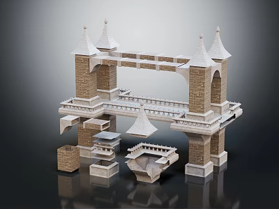 Ancient Architectural Structure With Towers Spires Arches And Stone Platform Design 3d model