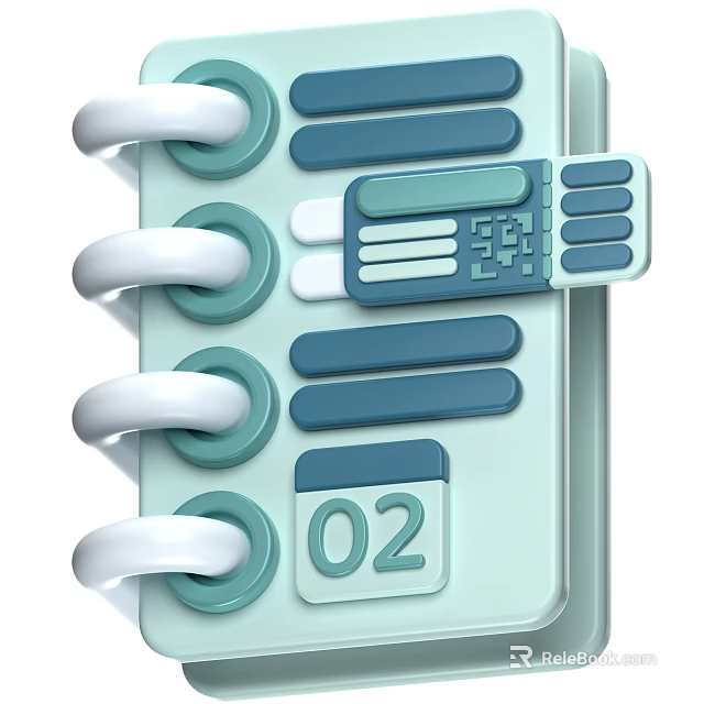 Spiral Bound Notebook With Blue Date Block 02 QR Code Tab And Pages 3d model 