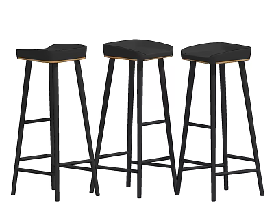 Stylish Contemporary Bar Stools With Black Leather Seats And Metal Frames 3d model