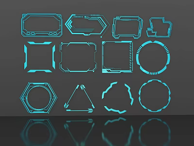 Blue Lines Forming Various Geometric Frames With Reflections On Dark Background 3d model