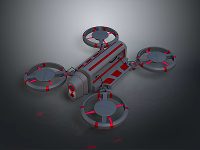 Futuristic Drone Design Featuring Four Propellers Gray Red Color Sleek Frame 3d model