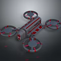 Futuristic Drone Design Featuring Four Propellers Gray Red Color Sleek Frame