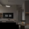 Modern Living and Dining Room Interior With TV Wall Cabinetry Ceiling Light And Coffee Table