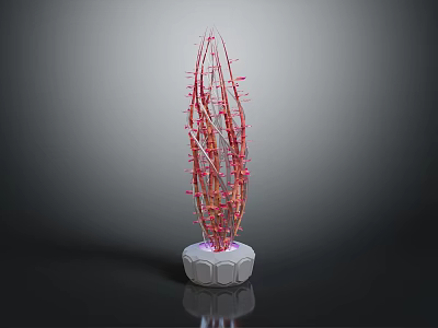 Red Slender Cactus like Plant With Long Stems And White Illuminated Base For Indoor Decor 3d model