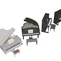 Various Musical Instruments Featuring White Black Pianos With Stools And Open Lids 3d model