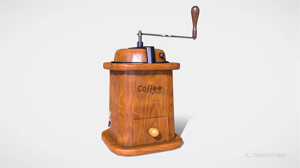 Vintage Wooden Manual Coffee Grinder Classic Kitchen Appliance With Crank Handle 3d model 