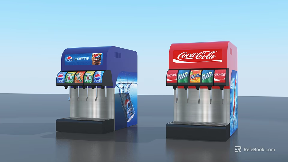 Commercial Beverage Dispensers With Pepsi And Coca Cola Branded Multiple Drink Spouts 3d model 