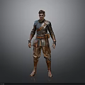 Man In Medieval Leather Armor With Belt Pouches And Brown Boots Standing Pose