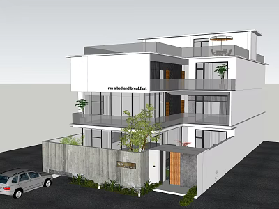 Modern Detached Villa With Two Story Structure Large Glass Windows Balconies And Front Greenery 3d model