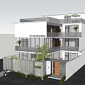 Modern Detached Villa With Two Story Structure Large Glass Windows Balconies And Front Greenery