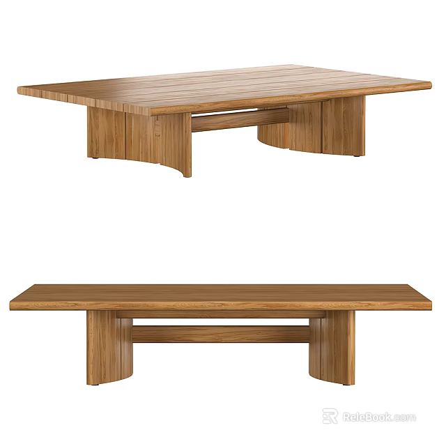 Modern Natural Wood Coffee Table with Rectangular Shape and Sturdy Structure Design 3d model 