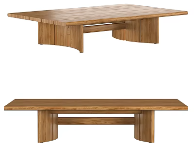 Modern Natural Wood Coffee Table with Rectangular Shape and Sturdy Structure Design 3d model