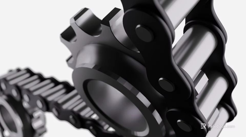 Mechanical Gear And Chain Assembly With Metal Components And Precision Design 3d model