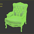 Classic Single Sofa With Blue Upholstery Golden Carved Trim And Curved Legs