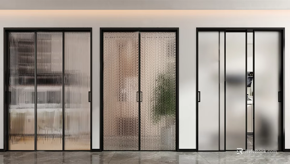 Modern Home Interior Design With Stylish Sliding Glass Doors And Black Frames 3d model 