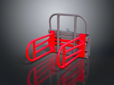 Red And Gray Mechanical Component With Curved Rails On Black Reflective Background 3d model