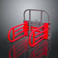 Red And Gray Mechanical Component With Curved Rails On Black Reflective Background 3d model