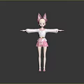 Game And Movie Character With Pink Cat Ears Pink Hair White Top And Pink Skirt