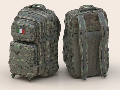 Military Camouflage Tactical Backpacks With Italian Flag And Wheels 3d model