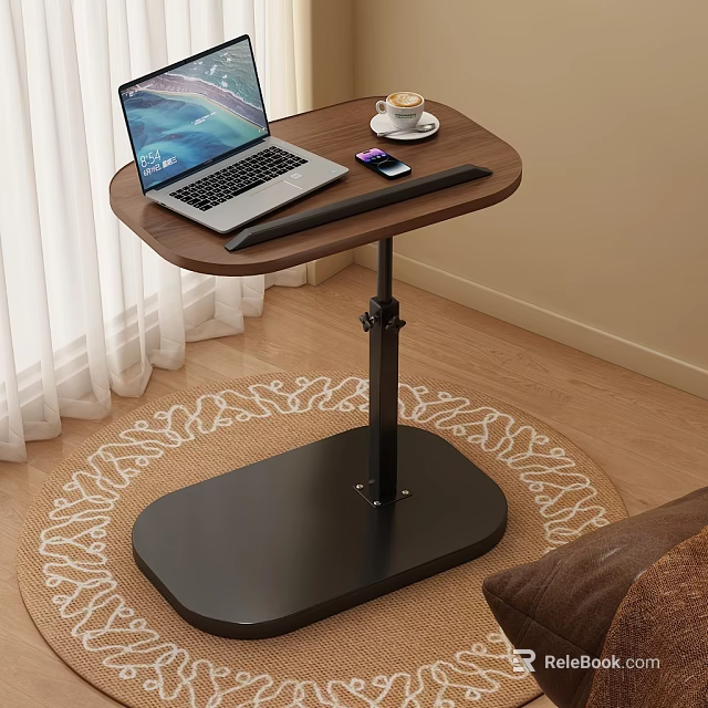 Adjustable Side Table with Wooden Top Metal Base for Cozy Home Office Laptop Coffee Use 3d model 