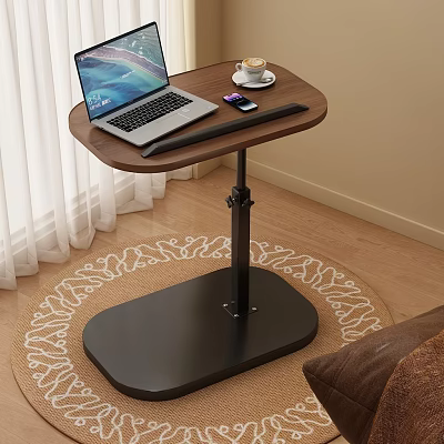 Adjustable Side Table with Wooden Top Metal Base for Cozy Home Office Laptop Coffee Use 3d model