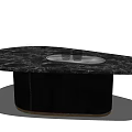 Oval Black Marble Coffee Table With Central Recessed Area And Black Leather Base 3d model