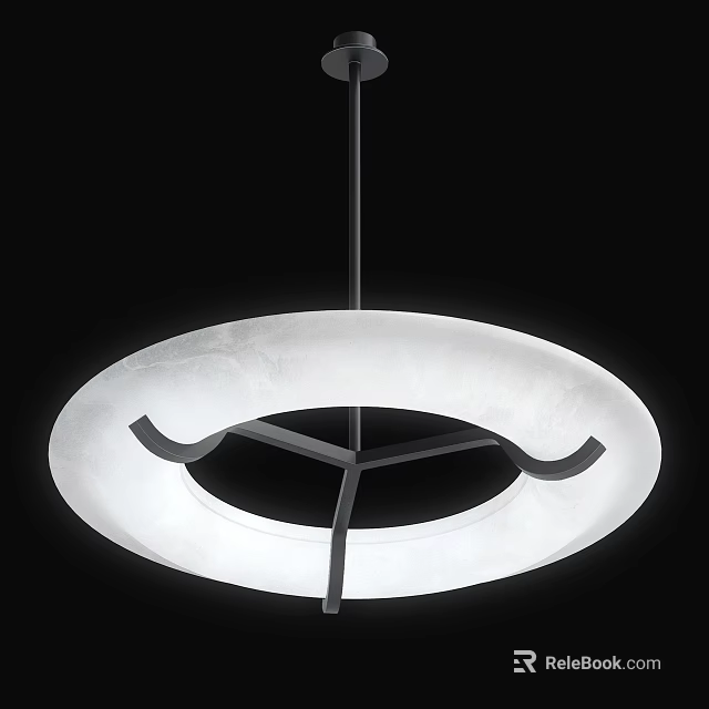 Modern Circular Chandelier with White Lampshade and Black Metal Frame Design 3d model 
