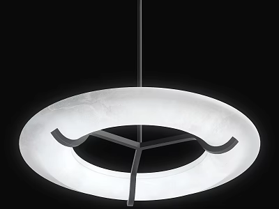 Modern Circular Chandelier with White Lampshade and Black Metal Frame Design 3d model