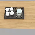 Wooden Dining Table With Tray Holding Teacups And Teapot Simple Design