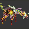 Mechanical Robot Character With Yellow White Creature Design And Multiple Legs Antenna Structures 3d model