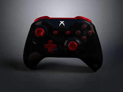 Black And Red Game Controller With Ergonomic Design And Responsive Buttons 3d model
