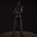 Woman with braided hair red glasses and mechanical arm holding tool in futuristic outfit