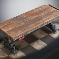 Industrial Style Functional Desk With Wooden Tabletop Metal Frame And Wheels
