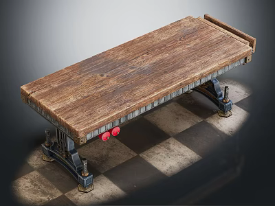 Industrial Style Functional Desk With Wooden Tabletop Metal Frame And Wheels 3d model