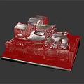 Cartoon Style Miniature Scene With Green Roof Houses Red Vehicle And Vegetation