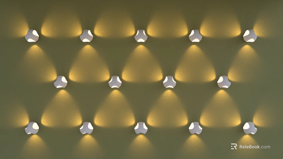 Wall Lamps Arranged in Grid Projecting Triangular Light Spots on Warm Toned Wall 3d model 