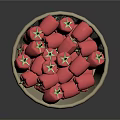 Woven Basket Filled With Fresh Pink Apples On Smooth Dark Background