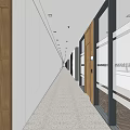 Long Elevator Corridor With Wooden Doors Ceiling Lights And Polished Floor 3d model