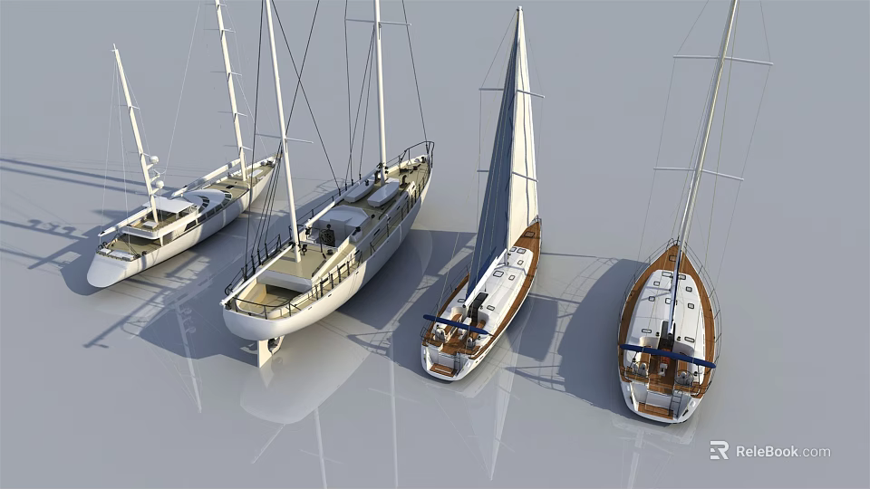Different Types Of Yachts Displayed In Studio 3d model 
