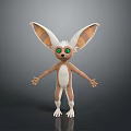3D Anthropomorphic Creature Character With Large Ears Green Eyes Open Arms Brown White Standing Pose