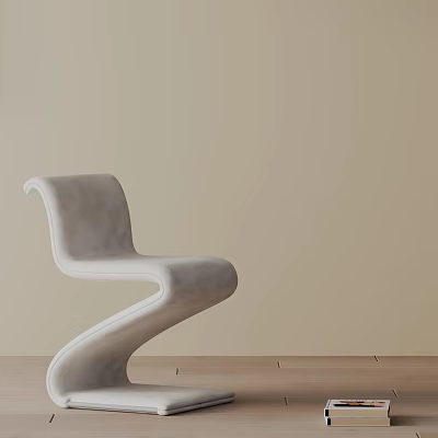Modern White Curved Dining Chair Against Beige Wall And Wooden Floor 3d model Modern White Curved Dining Chair Against Beige Wall And Wooden Floor 3d model