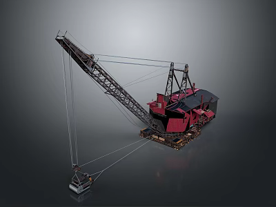 Red Industrial Crane With Long Boom Metal Frame And Heavy Duty Structure 3d model