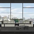 Modern Living Room Interior With Large Windows City View Sofa And Coffee Table