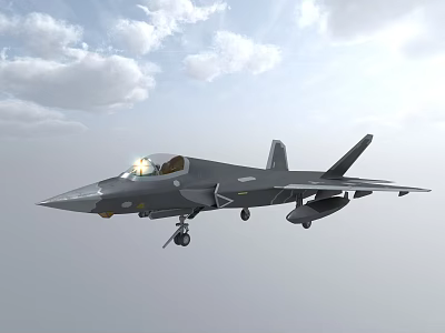 Modern Fighter Jet In Flight With Illuminated Cockpit And Cloudy Sky 3d model