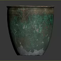 Decorative Vintage Green Ceramic Pot With Copper Rim And Textured Design