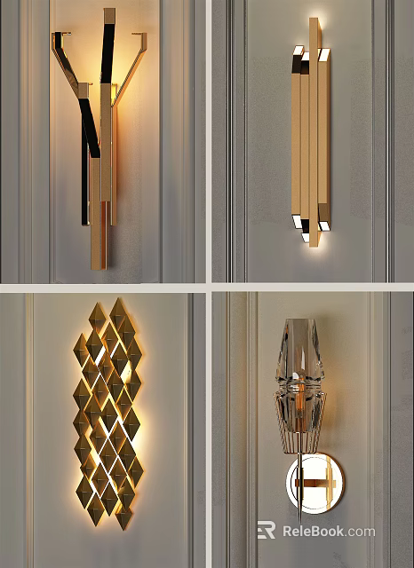 Modern Wall Lamps With Geometric Patterns And Metallic Finish For Interior Decor 3d model