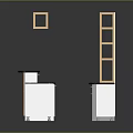 Modern Wooden Storage Furniture With Open Shelves Lower Cabinet And Marble Countertop