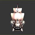 Playful Cartoon Water Vehicle With Red White Sails And Decorative Hull