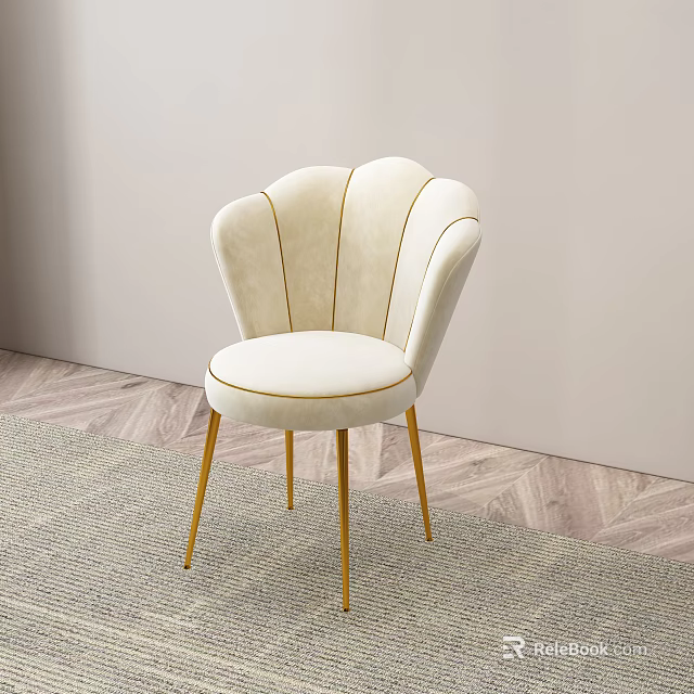Modern Elegant Cream Upholstered Dining Chair With Gold Trim And Gold Metal Legs 3d model 