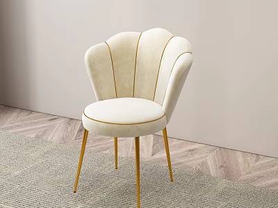 Modern Elegant Cream Upholstered Dining Chair With Gold Trim And Gold Metal Legs 3d model